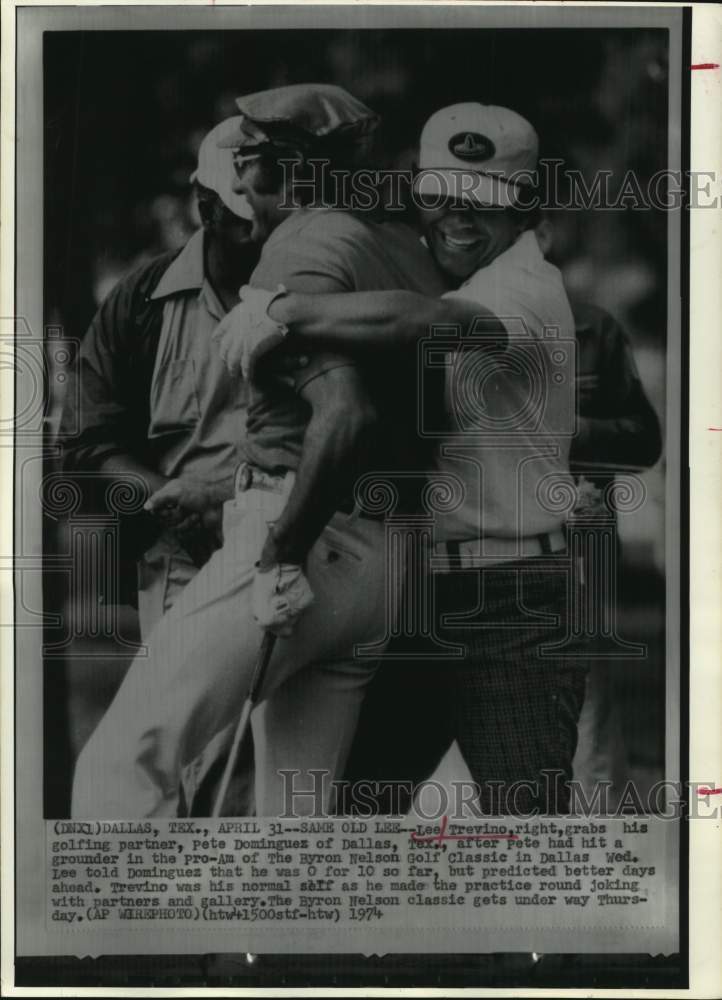 1974 Press Photo Golfers Lee Trevino, Pete Dominguez, Byron Nelson Golf Classic- Historic Images