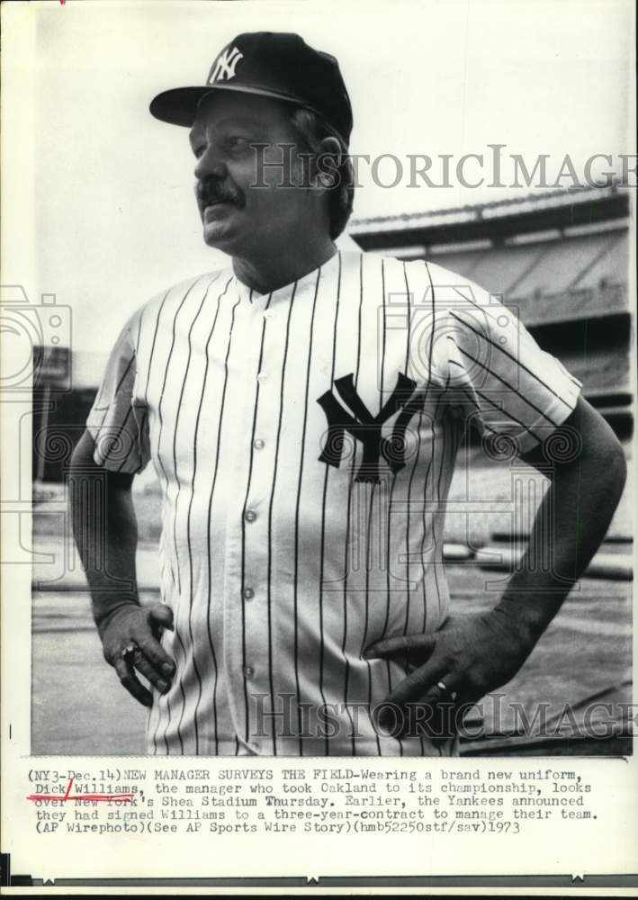 1973 Press Photo Dick Williams, New York Yankees Baseball Manager, Shea Stadium- Historic Images