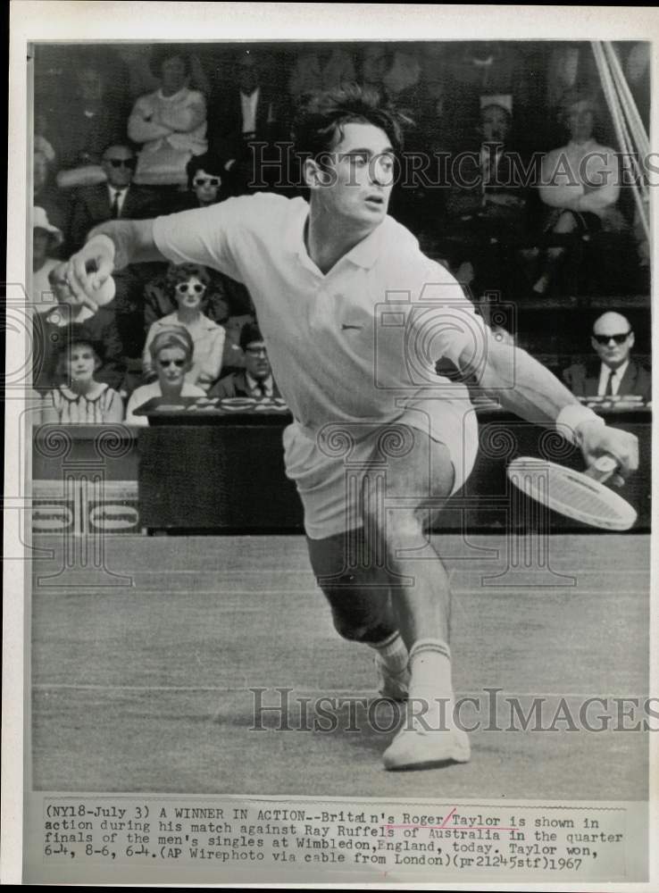 1967 Press Photo British tennis player, Roger Taylor, during a Wimbledon match- Historic Images