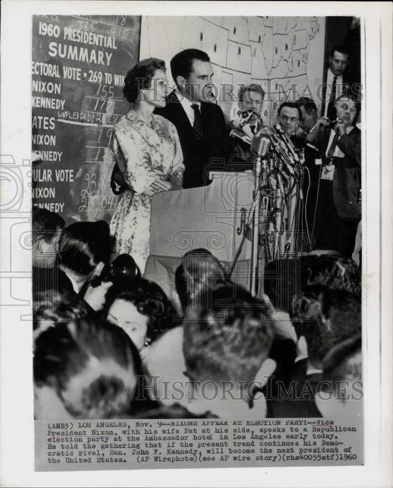 1960 Press Photo VP Richard Nixon &amp; wife Pat at an election party in Los Angeles- Historic Images