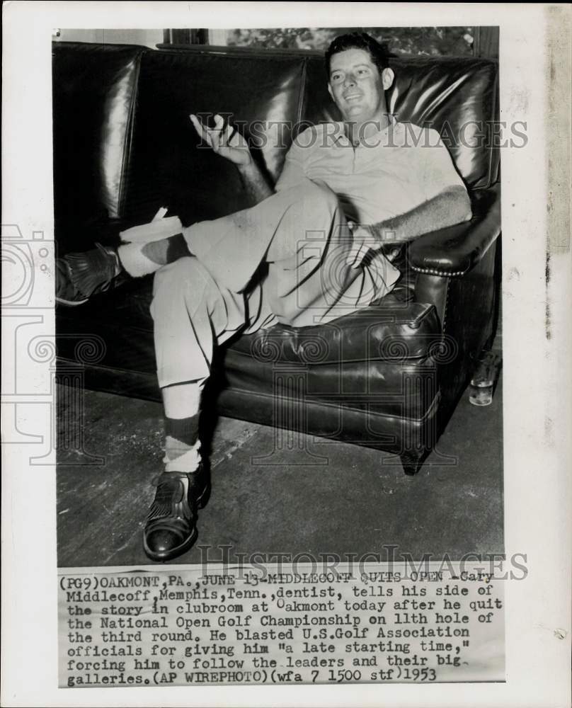 1953 Press Photo Cary Middlecoff talks about quitting National Open Golf Tourney- Historic Images