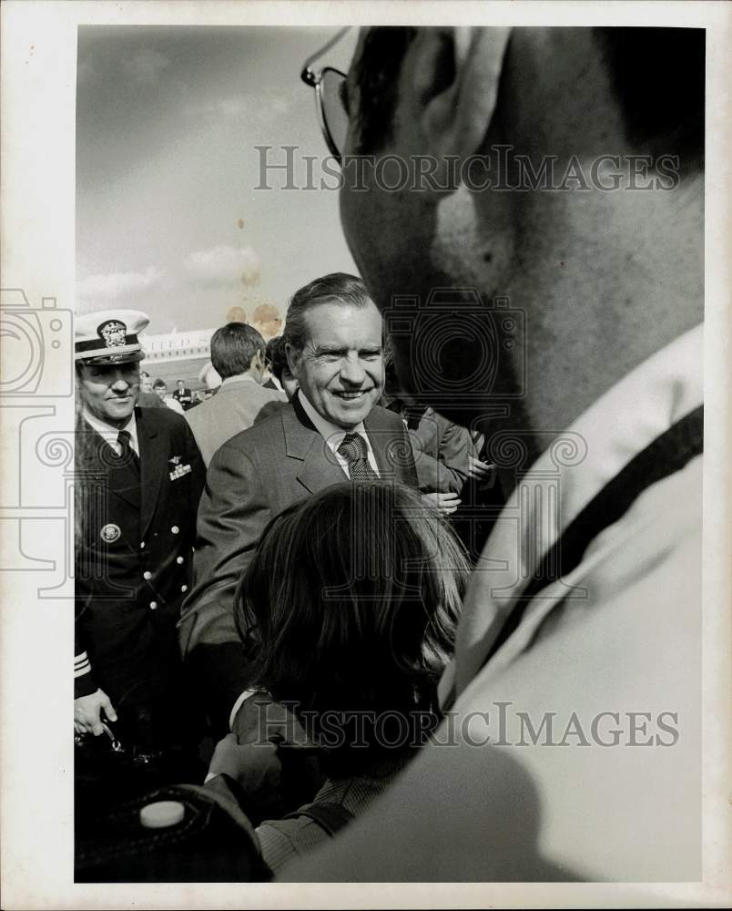 1974 Press Photo President Richard Nixon at Ellington AFB during Houston visit- Historic Images