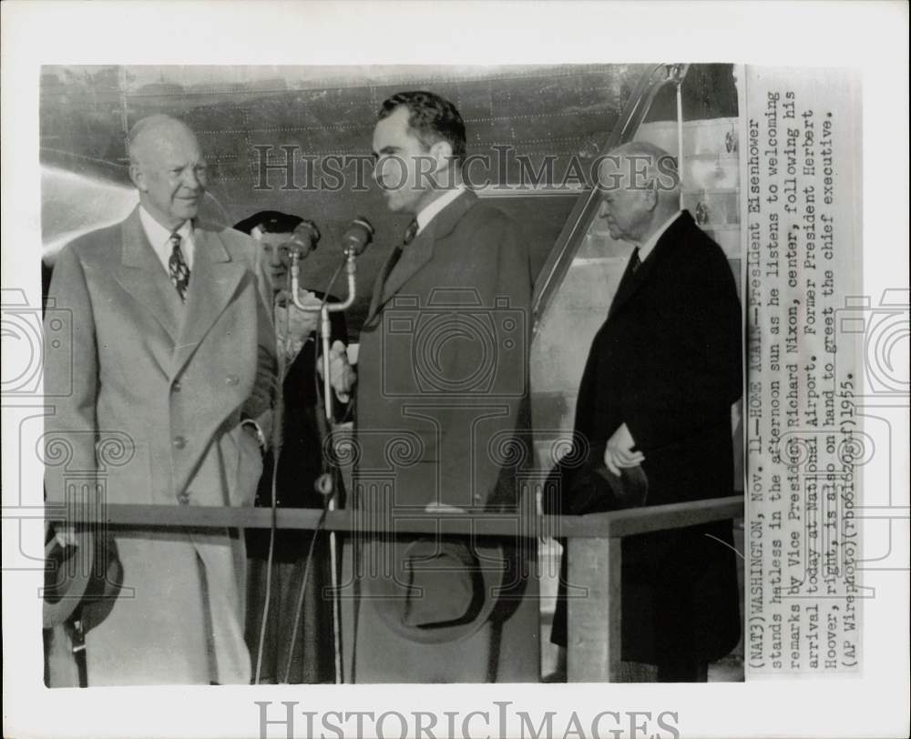 1955 Press Photo President Eisenhower listens to Richard Nixon at Washington- Historic Images