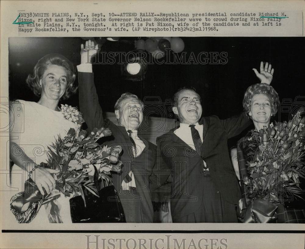 1968 Press Photo Presidential hopeful Richard Nixon, Rockefellers at rally in NY- Historic Images