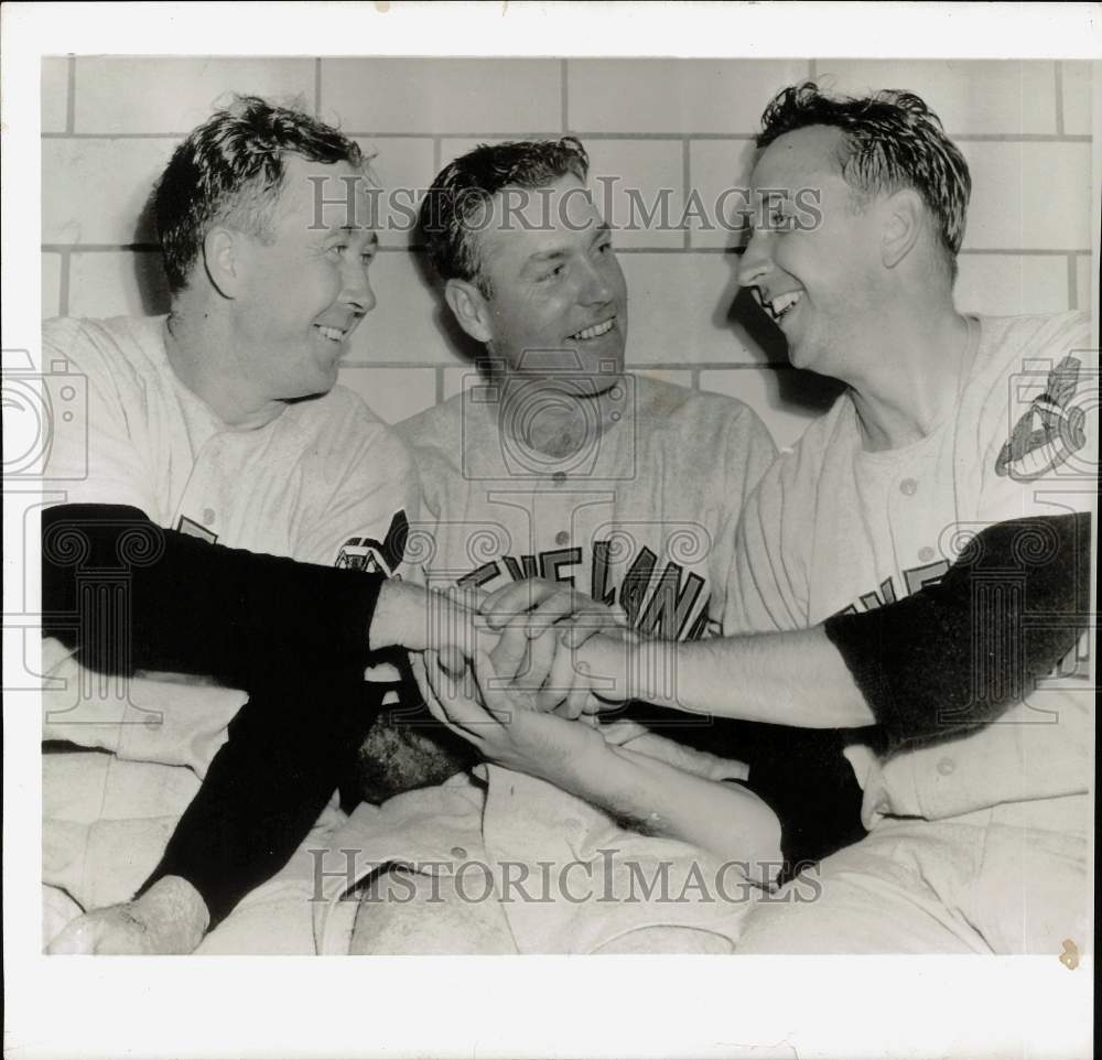 1956 Press Photo Cleveland Indians baseball players shake hands - hpx04494- Historic Images