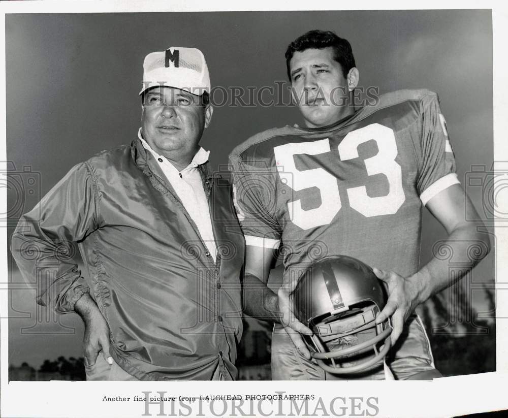 1966 Press Photo University of Miami football Charlie Tate with Ken Corbin- Historic Images