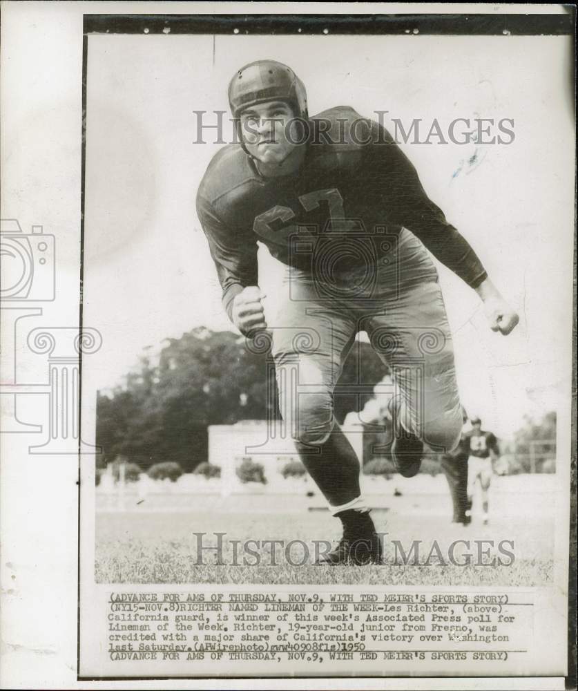 1950 Press Photo Les Richter, California football player, &quot;Lineman of the Week&quot;- Historic Images