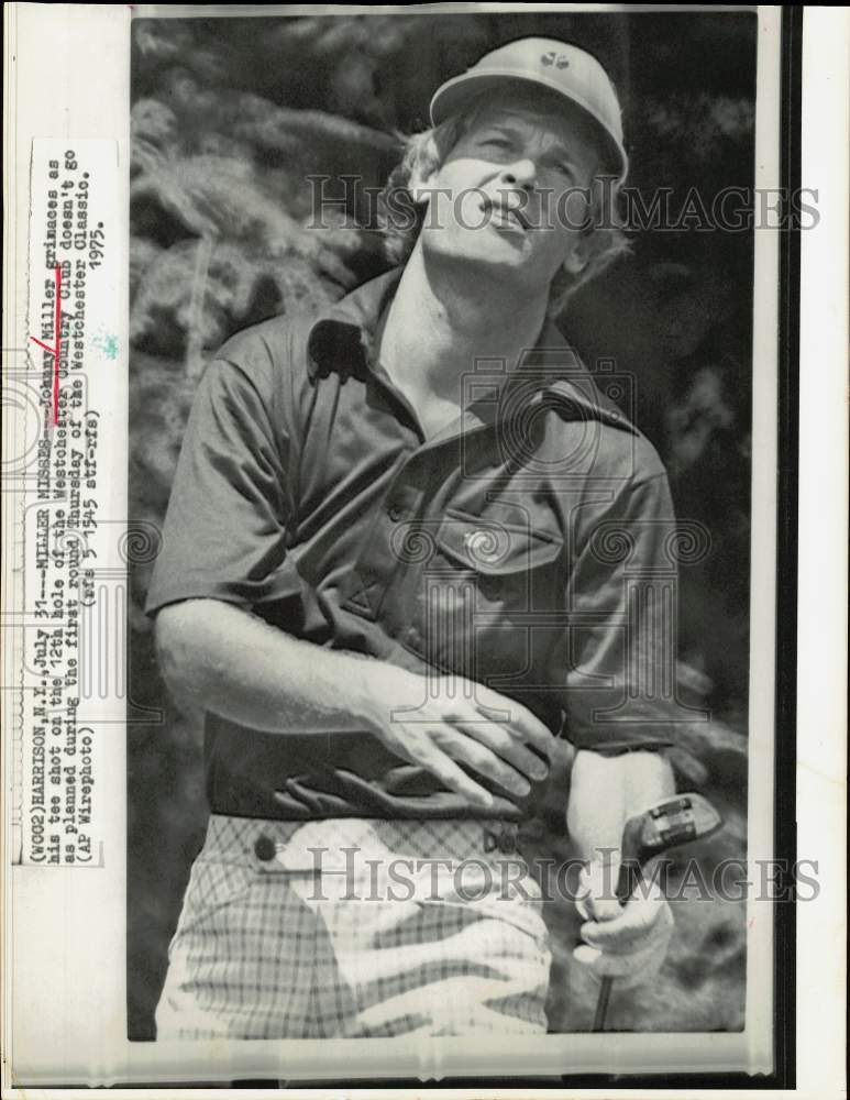 1975 Press Photo Golfer Johnny Miller grimaces during Westchester Classic, NY- Historic Images