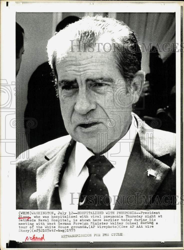 1973 Press Photo President Nixon meets with Walter Scheel at White House grounds- Historic Images