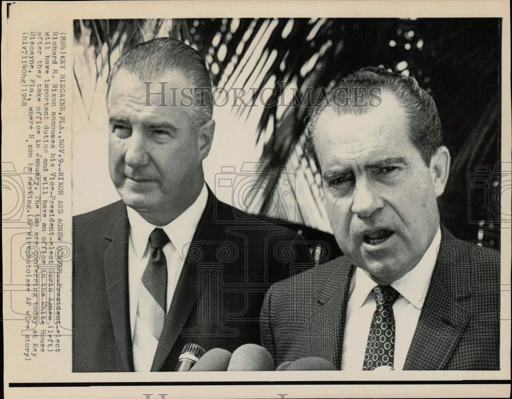 1968 Press Photo President-elect Richard Nixon with running mate Spiro Agnew, FL- Historic Images