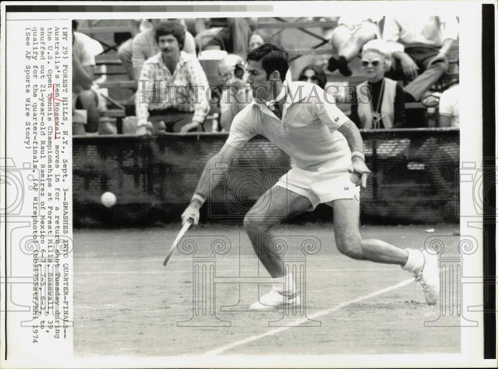 1974 Press Photo Ken Rosewall during the U.S. Open Tennis Championships in N.Y.- Historic Images