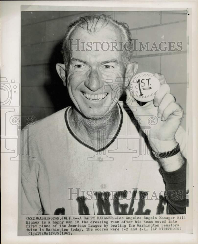 1962 Press Photo Los Angeles Angels baseball manager Bill Rigney in Washington- Historic Images