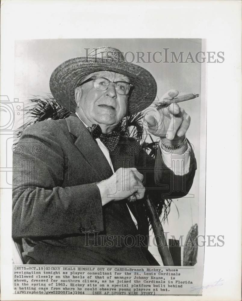 1963 Press Photo Branch Rickey, Cardinals baseball player consultant, in Florida- Historic Images