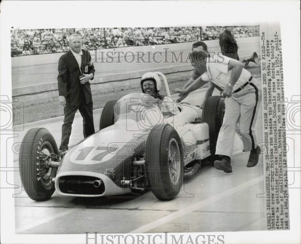 1963 Press Photo Car racer Troy Ruttman and his crew jubilant in Indianapolis- Historic Images