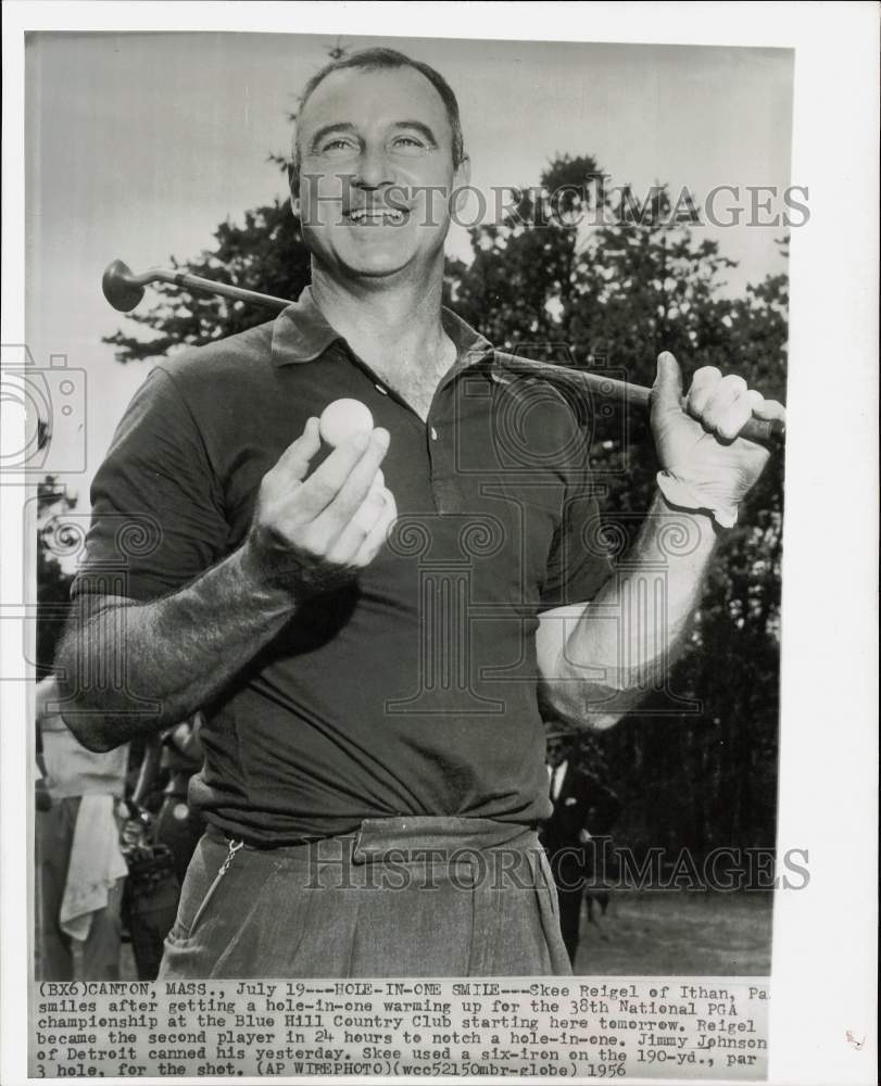 1956 Press Photo Golfer Skee Reigle makes hole-in-one shot at PGA tourney in MA- Historic Images