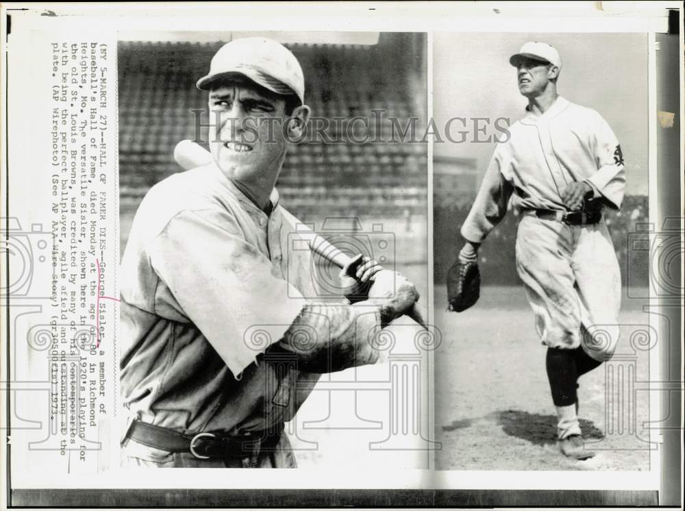 1973 Press Photo George Sisler, baseball legend &amp; Hall of Famer in younger years- Historic Images