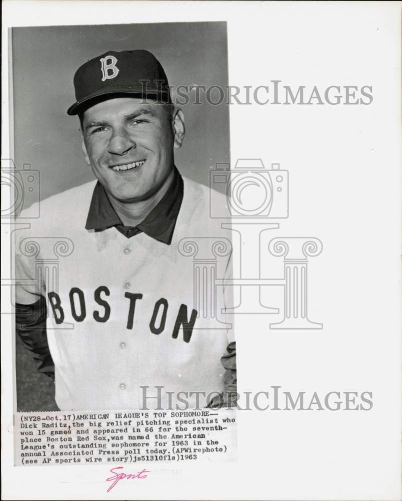 1963 Press Photo Red Sox baseball's Dick Radatz, named AL Outstanding Sophomore- Historic Images