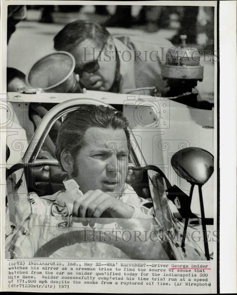 1971 Press Photo Race Car driver George Snider at the Indianapolis 500 mile race- Historic Images