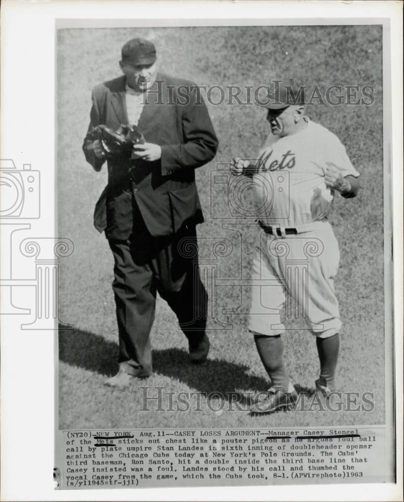 1963 Press Photo NY Mets baseball manager Casey Stengel argues with umpire- Historic Images