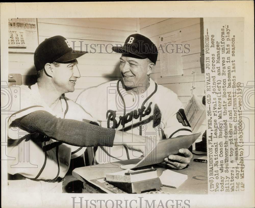 1950 Press Photo Braves baseballers Bucky Walter, William Southworth in Florida- Historic Images