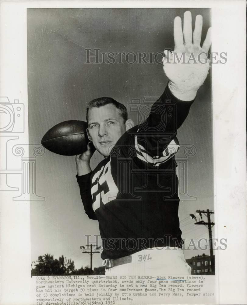 1950 Press Photo Northwestern University football quarterback, Dick Flowers- Historic Images