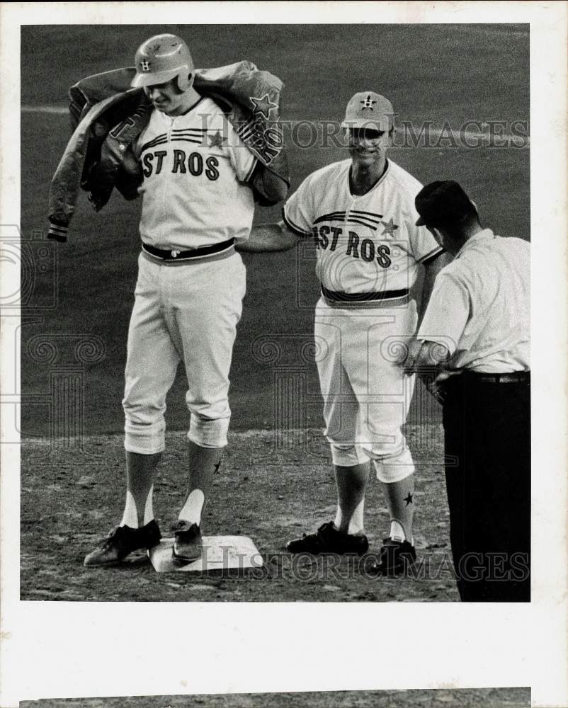 1974 Press Photo Astros baseball pitcher Larry Dierker with Coach Grady Hatton- Historic Images