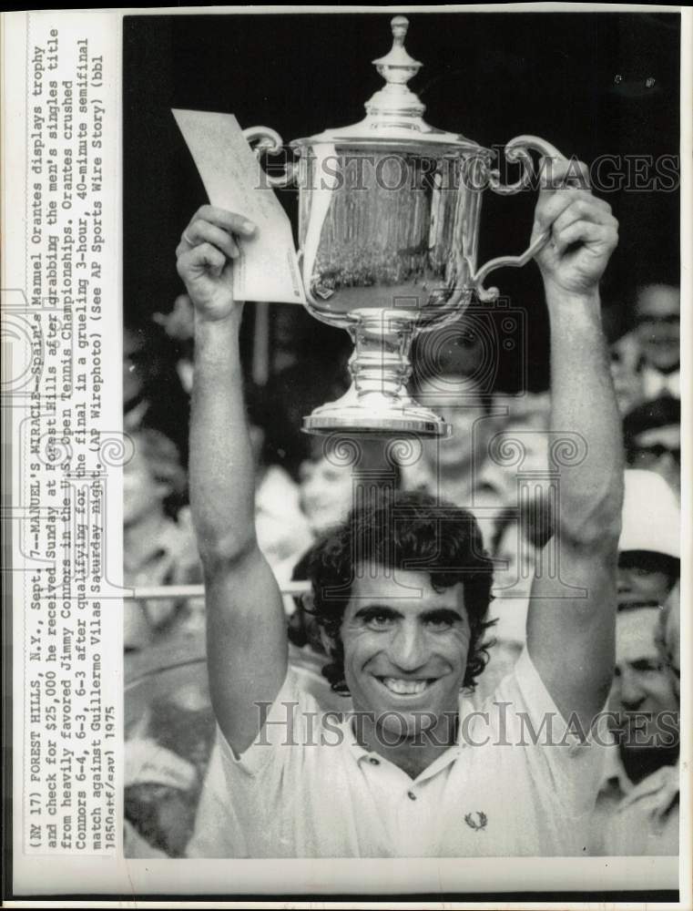 1975 Press Photo Manuel Orantes wins US Open Tennis Championships in New York- Historic Images