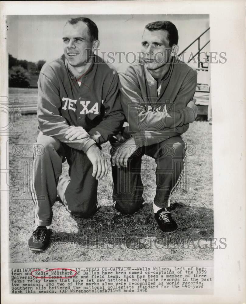 1958 Press Photo Texas track and field co-captains, Wally Wilson, Eddie Southern- Historic Images