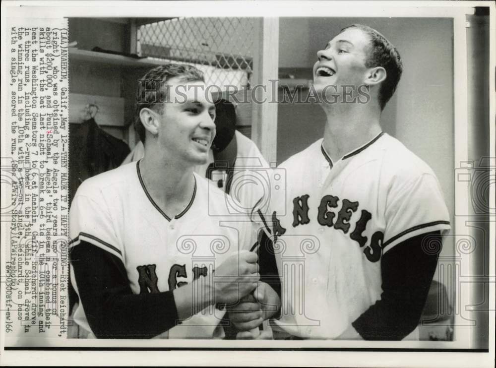 1966 Press Photo Angels baseball players Paul Schaal &amp; Rick Reichardt in Anaheim- Historic Images