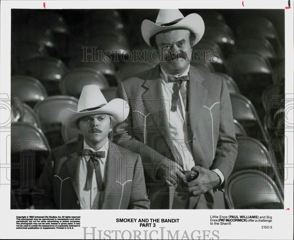 1983 Press Photo Paul Williams, Pat McCormick in &quot;Smokey and the Bandit Part 3&quot;- Historic Images