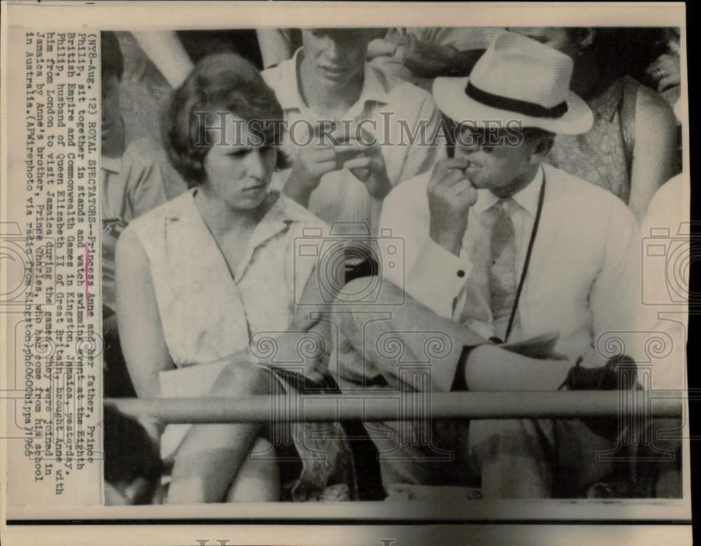 1966 Press Photo Princess Anne and father watch Jamaica&#39;s Commonwealth Games- Historic Images