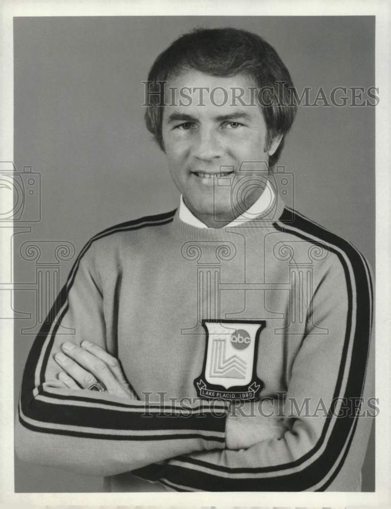 1980 Press Photo Frank Gifford, ABC Lake Placid Winter Olympics commentator.- Historic Images