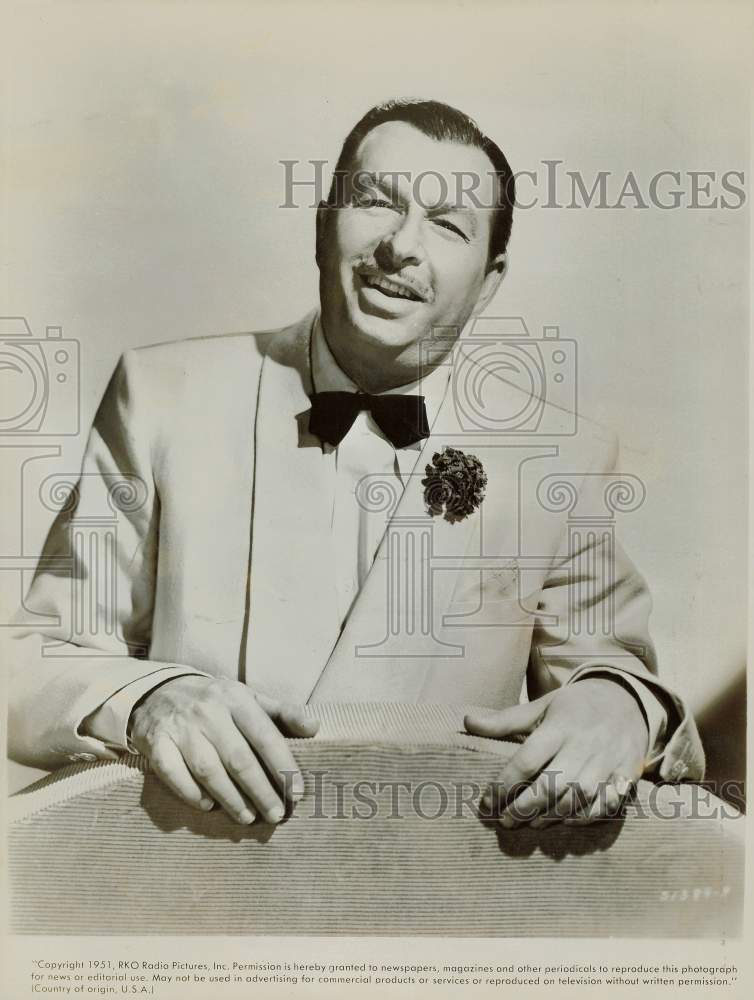 1951 Press Photo Xavier Cugat, orchestra leader for RKO Radio Pictures- Historic Images