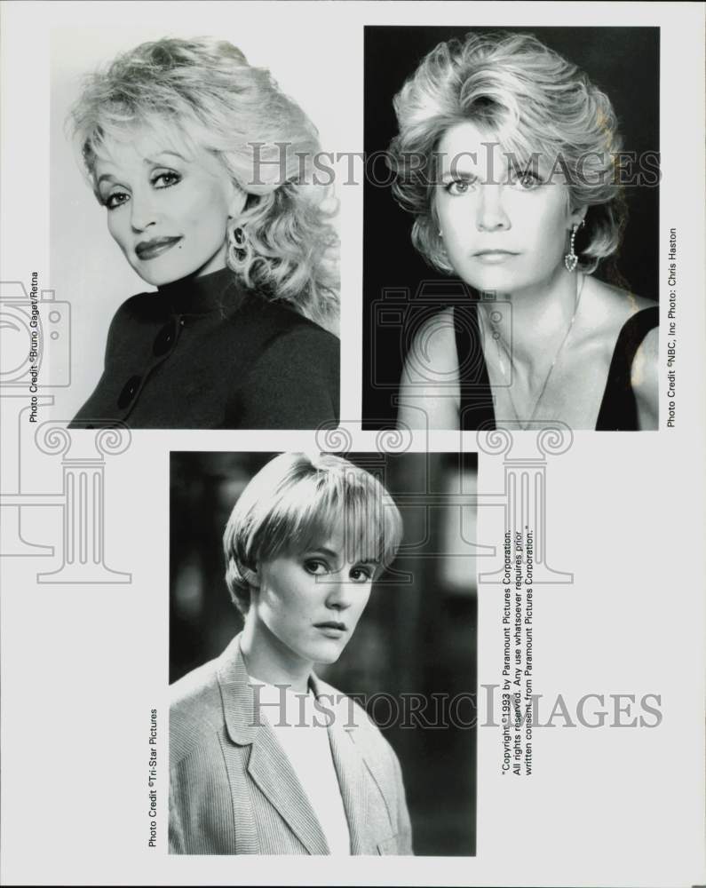 1993 Press Photo Dolly Parton, Meredith Baxter, Mary Stuart Masterson on ET.- Historic Images