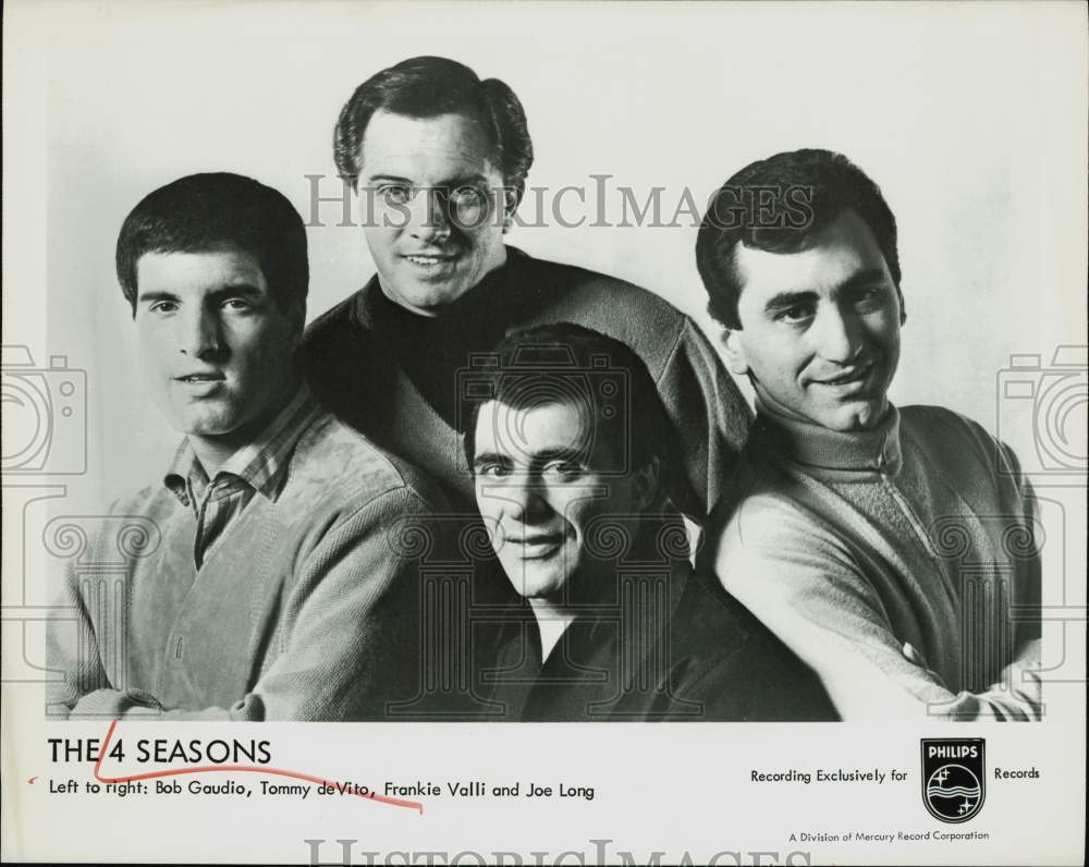 Press Photo Bob Gaudio, Tommy DeVito, Frankie Valli, Joe Long of The 4 Seasons.- Historic Images