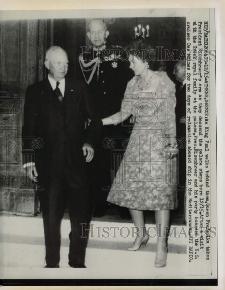 1959 Press Photo President Eisenhower with King Paul and Queen Frederika, Greece- Historic Images