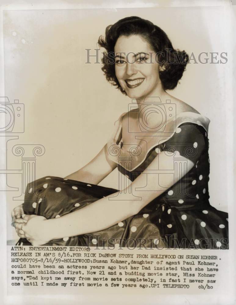 1959 Press Photo Actress Susan Kohner, Hollywood, California - kfa04751- Historic Images