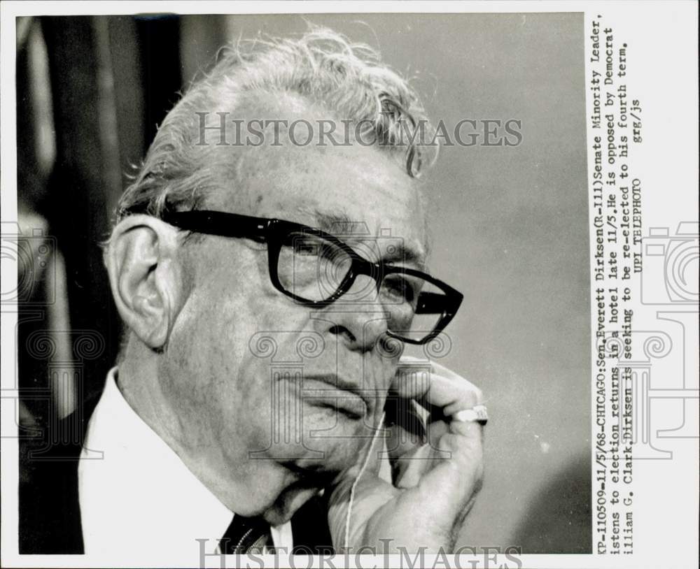 1968 Press Photo Senator Everett Dirksen listens to election returns in Chicago- Historic Images