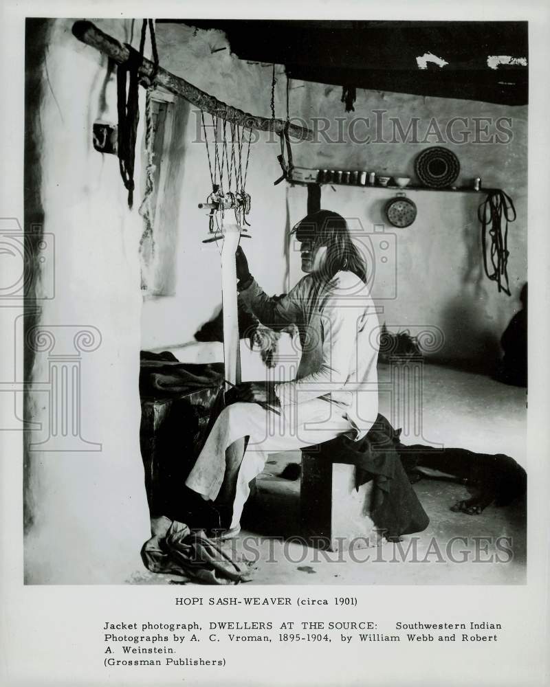 Press Photo Hopi sash-weaver working on a piece, circa 1901 - kfa12736- Historic Images