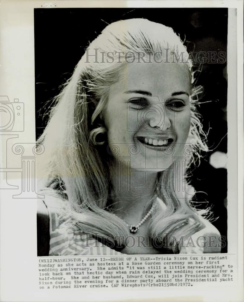 1972 Press Photo Tricia Nixon Cox hosts White House ceremony - kfa13139- Historic Images