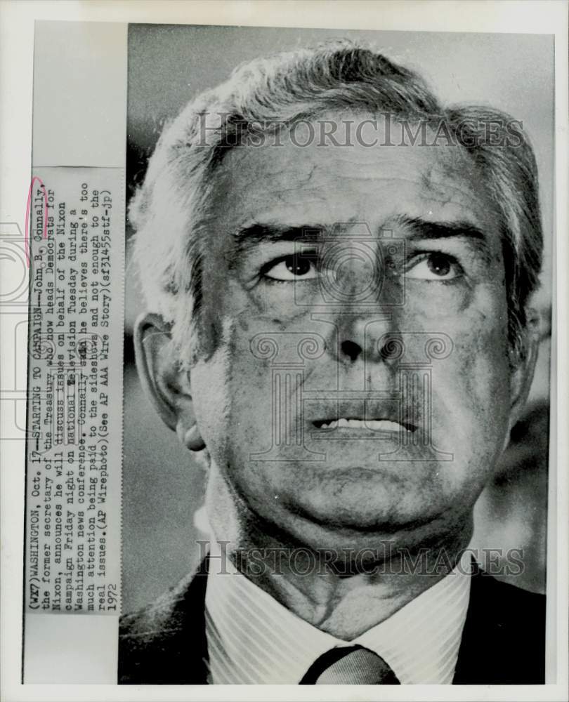 1972 Press Photo John Connally discusses Nixon campaign in Washington- Historic Images