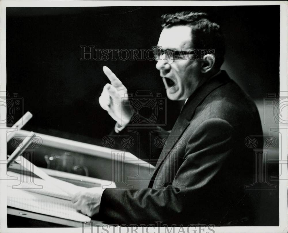 1961 Press Photo Soviet Andrei Gromyko speaks at United Nations Assembly- Historic Images