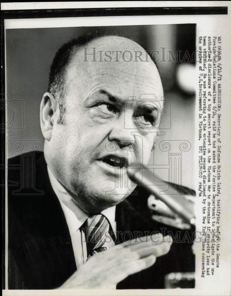 1971 Press Photo Melvin Laird testifies at Foreign Relations committee in D.C.- Historic Images