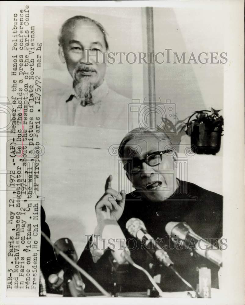 1972 Press Photo Le Duc Tho, North Vietnamese Negotiator at Conference in Paris- Historic Images