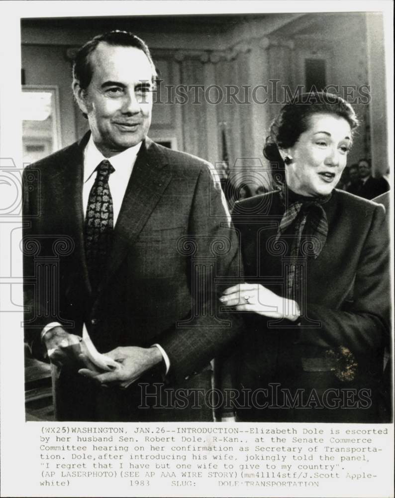 1983 Press Photo Robert and Elizabeth Dole at Senate Commerce hearing- Historic Images