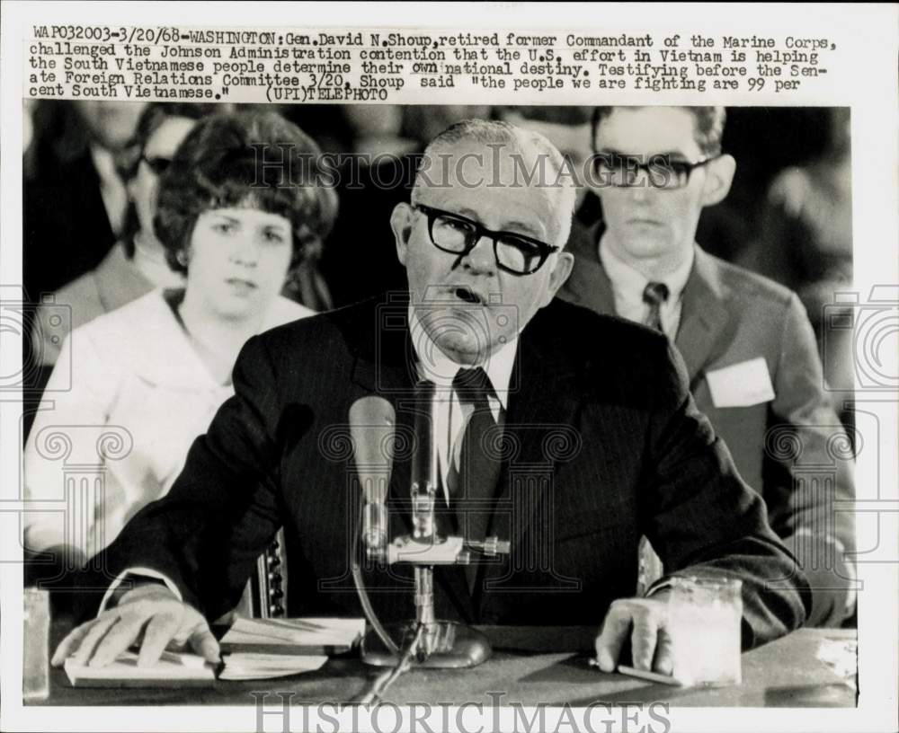 1968 Press Photo David Shoup testifies at Senate Foreign Relations hearing in DC- Historic Images