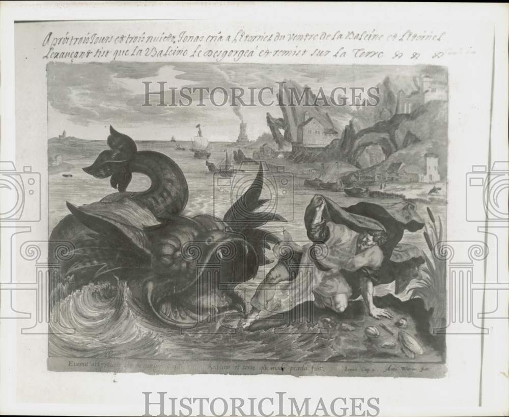 Press Photo Illustration of Jonah and the Whale, &quot;Jonah Showed Up&quot; - kfa19116- Historic Images