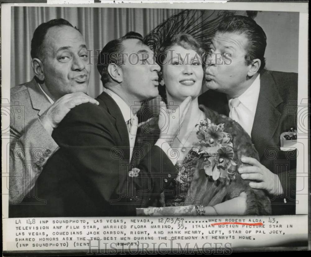 1957 Press Photo Actors Robert Alda and Flora Marino with Comedians in Nevada- Historic Images