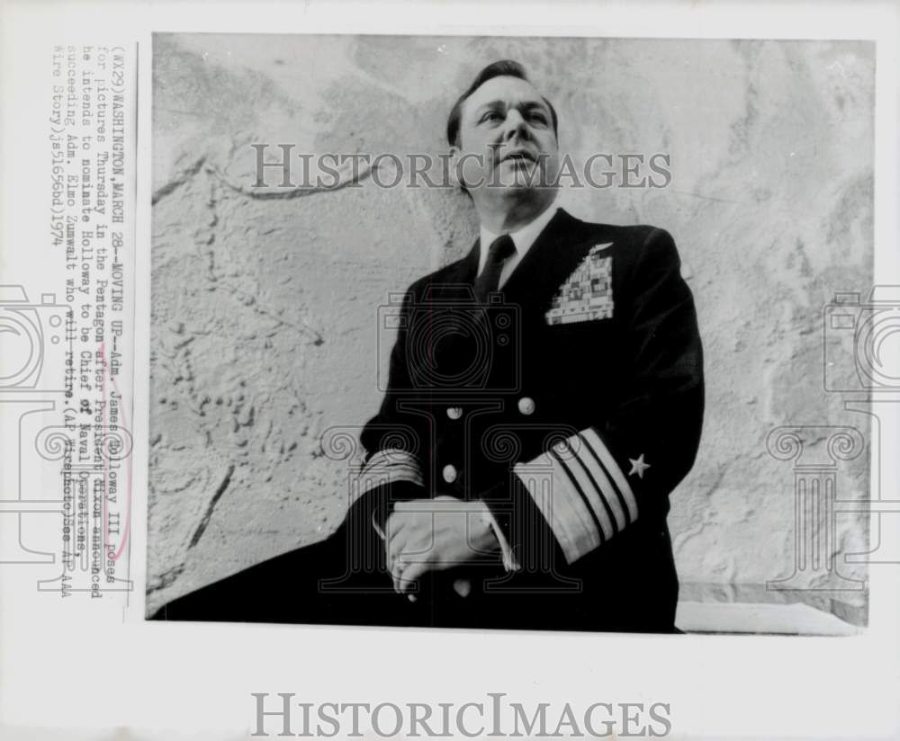 1974 Press Photo Admiral James Holloway III poses at the Pentagon - kfa20541- Historic Images