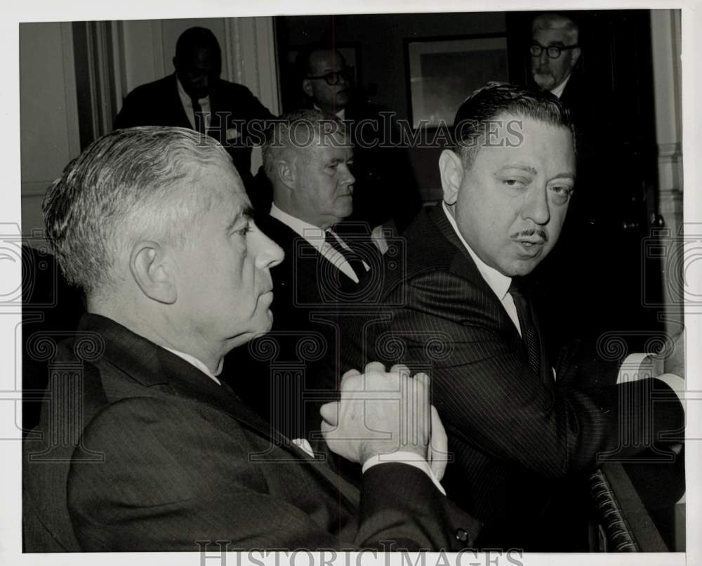 1965 Press Photo Abe Beame listens to Mario Procaccino at conference in New York- Historic Images